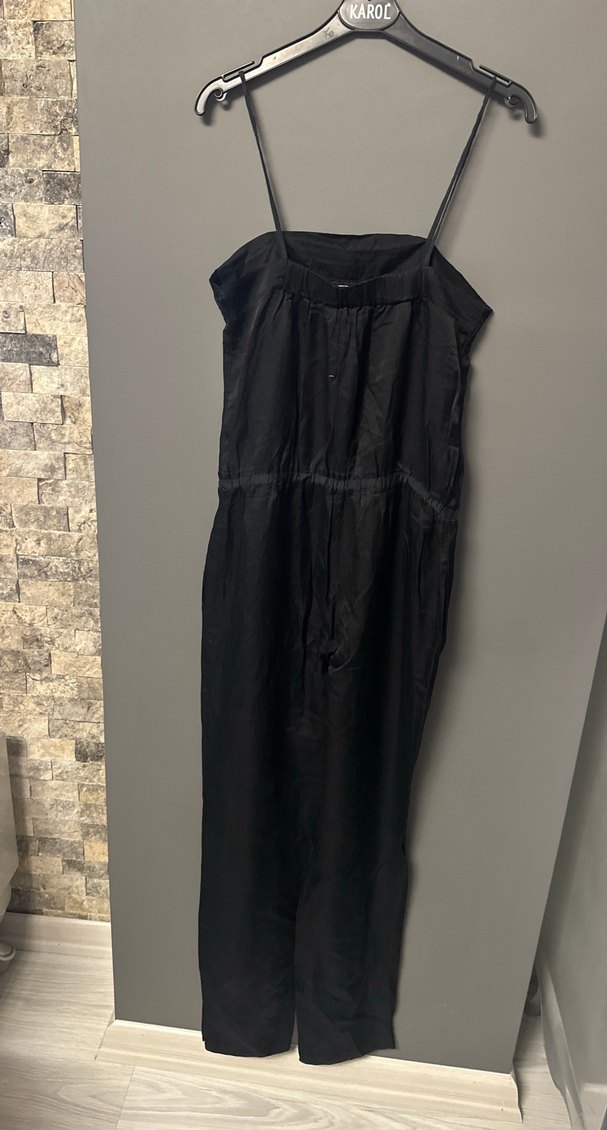 Kadın Siyah Keten Midi Tulum - Görsel 2