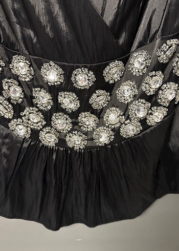 Kadın Siyah Mini V Yakalı Payetli Abiye Elbise - Görsel 2