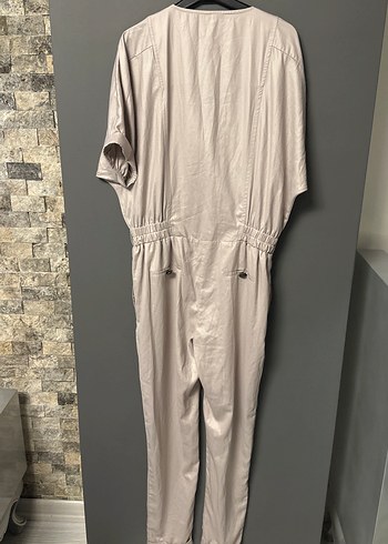 Bej Keten Düğmeli Kadın Tulum - Görsel 2