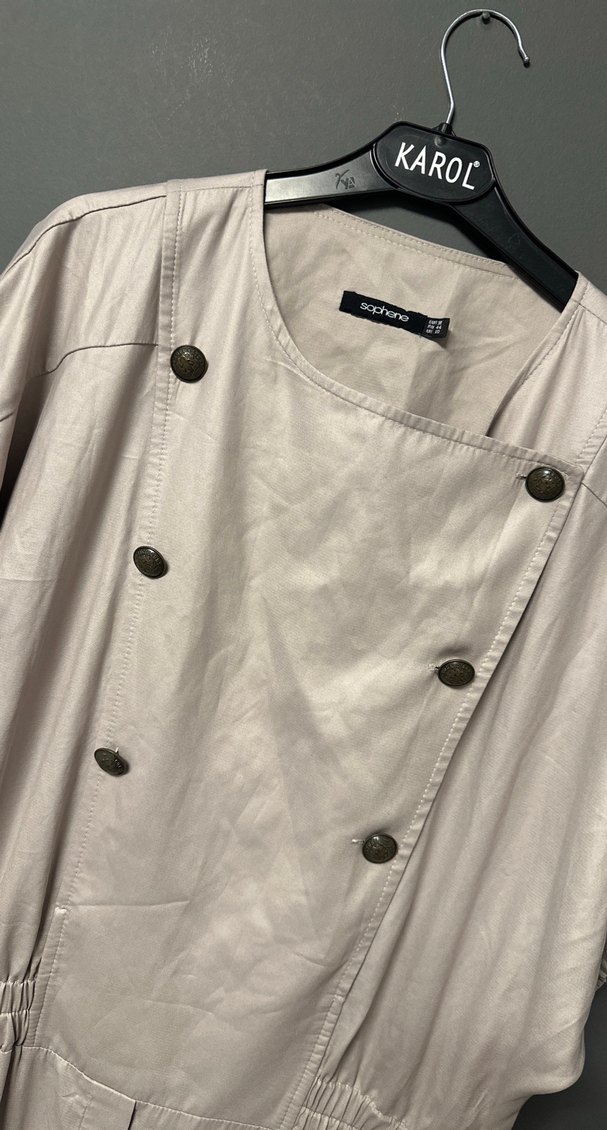 Bej Keten Düğmeli Kadın Tulum - Görsel 3