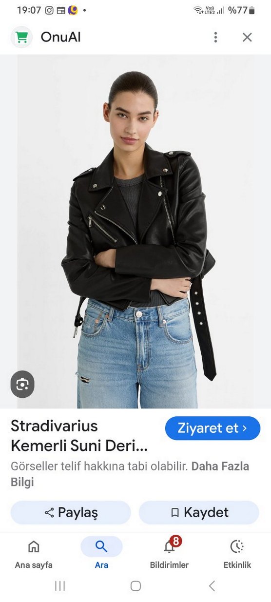 Kadın Siyah Deri Biker Ceket - Görsel 2