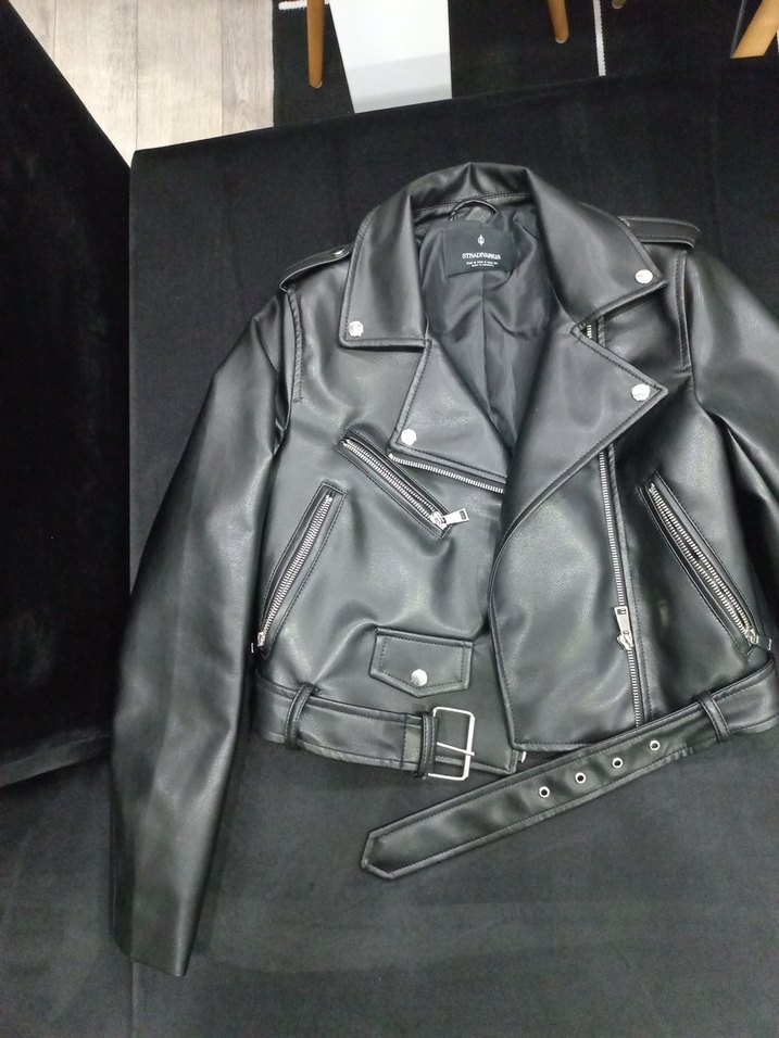 Kadın Siyah Deri Biker Ceket - Görsel 5