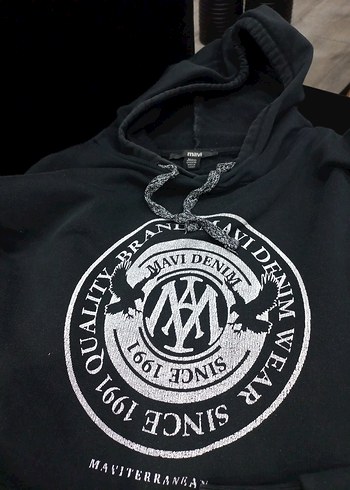 Mavi jeans Siyah Kapüşonlu Baskılı erkek Sweatshirt - Görsel 4