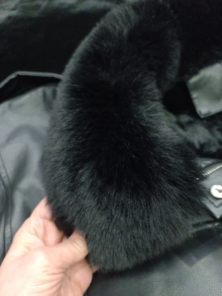 Siyah Kürklü Deri Kadın Biker Ceket - Görsel 5