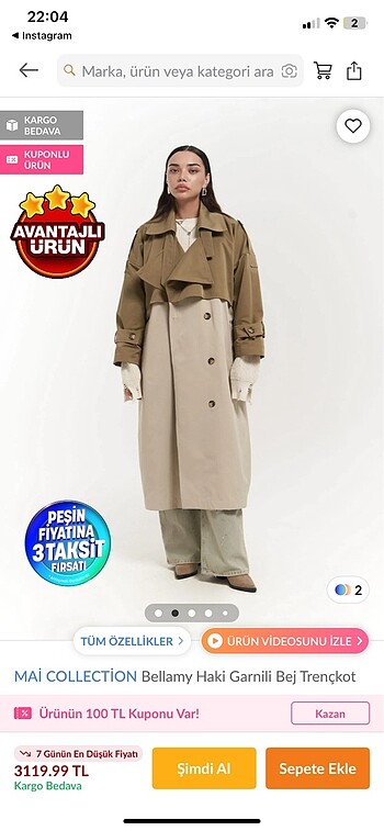 TRENÇKOT ÇİFT RENKLİ