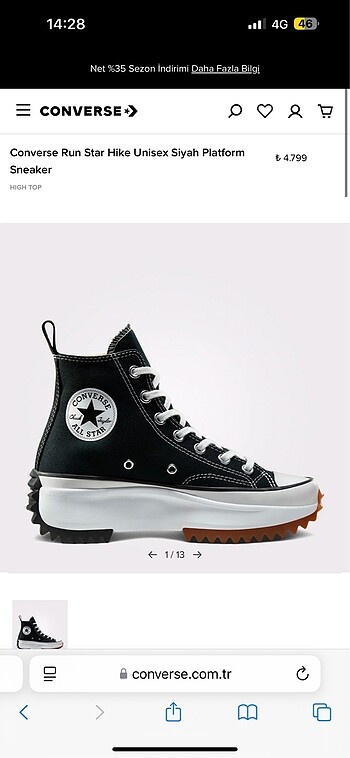 38 Beden siyah Renk Converse run star