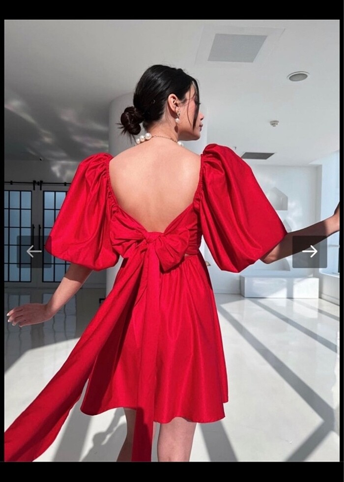 Arkası fiyonk kurdele bağlamalı elbise - Görsel 2