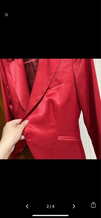Saten Kırmızı Blazer Ceket - Görsel 2