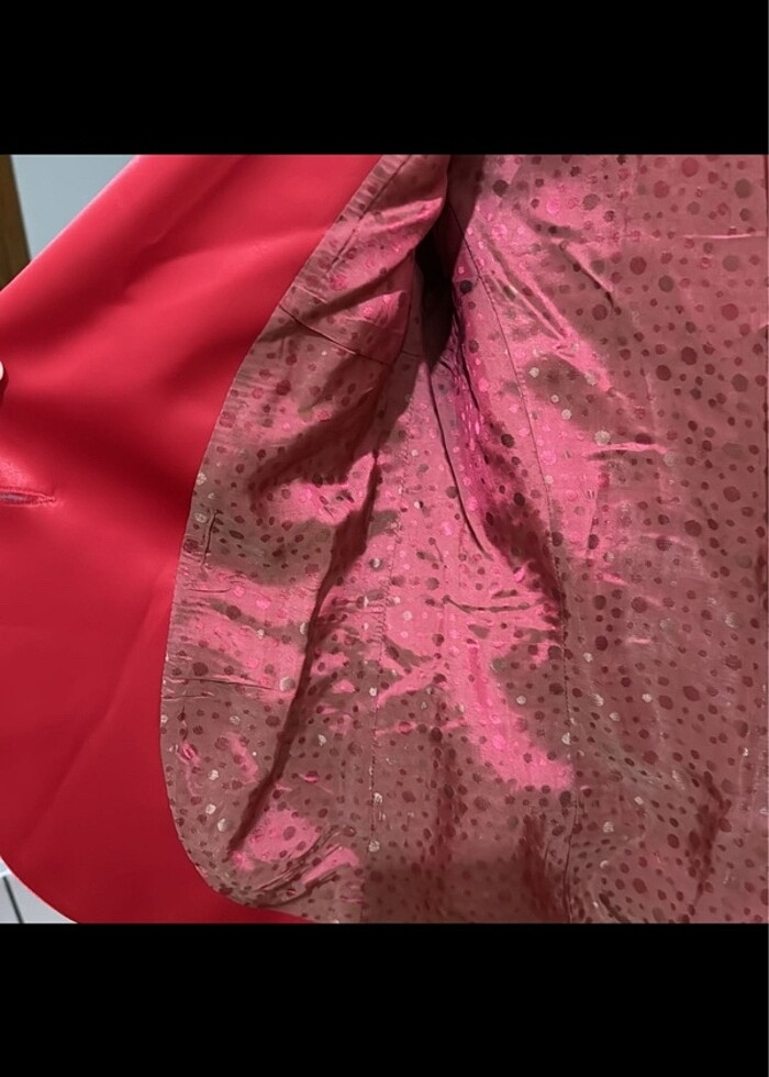 Saten Kırmızı Blazer Ceket - Görsel 4