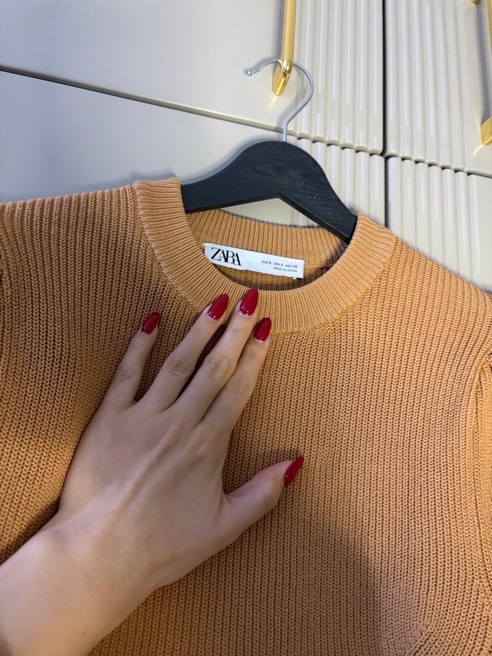 Zara Bej Kadın Triko Bisiklet Yaka Kazak - Görsel 3