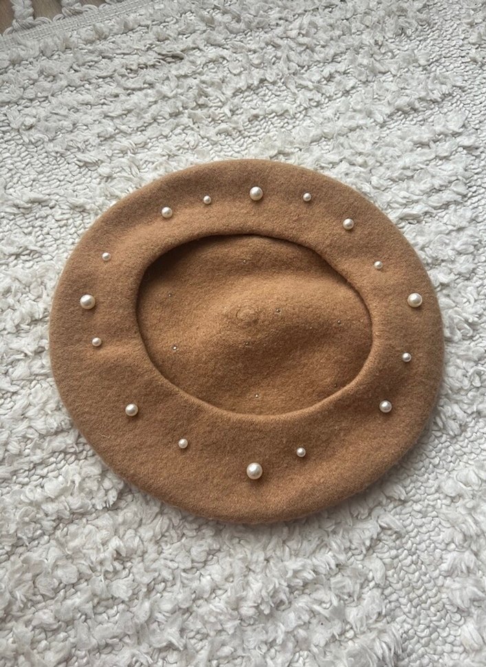 İnci Detaylı Bej Yün Bere - Görsel 2