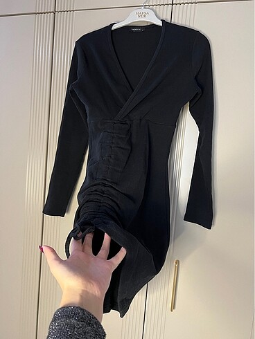 Siyah triko elbise - Görsel 2