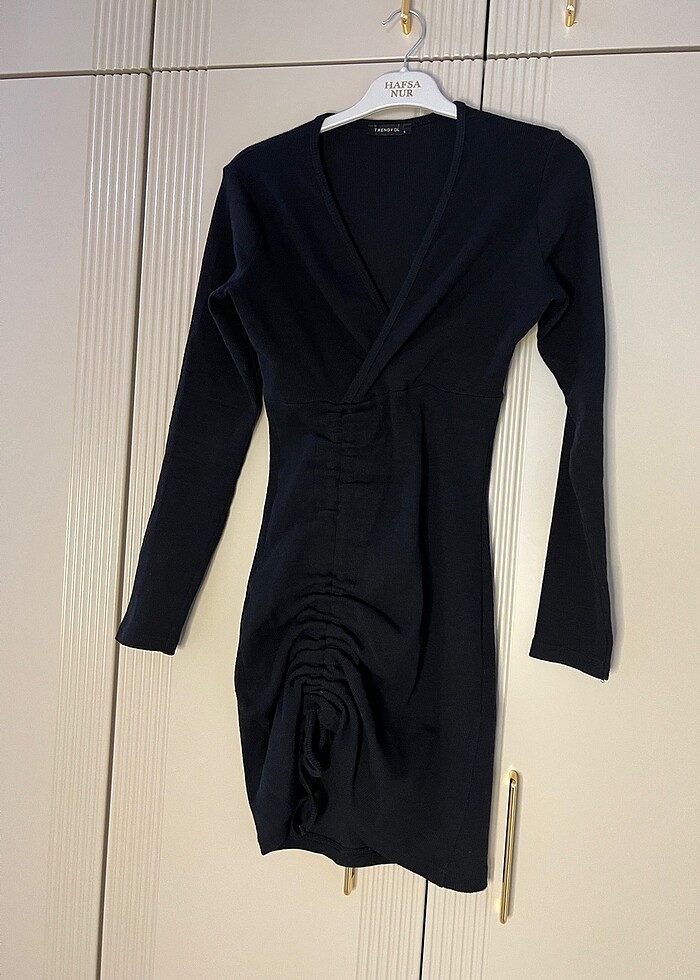 Siyah triko elbise - Görsel 3