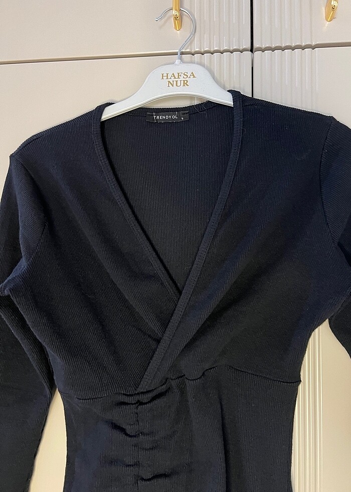 Siyah triko elbise - Görsel 4