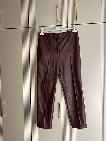 Mango kahverengi deri pantolon - Görsel 3