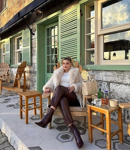 Mango kahverengi deri pantolon - Görsel 2