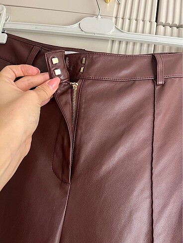 Mango kahverengi deri pantolon - Görsel 6