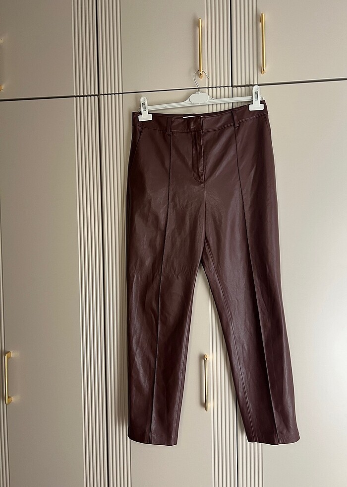 Mango kahverengi deri pantolon - Görsel 3