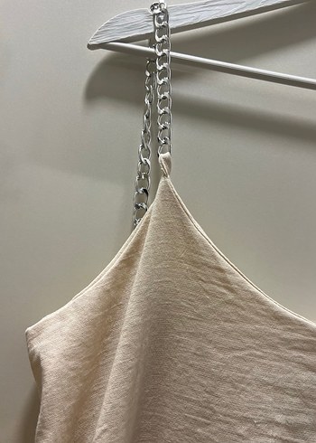 Bej Keten Salaş Uzun Kadın Elbise - Görsel 3