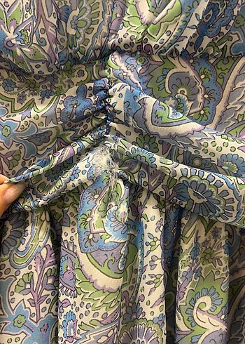 Mavi V Yaka Bohem Mini Elbise - Görsel 2