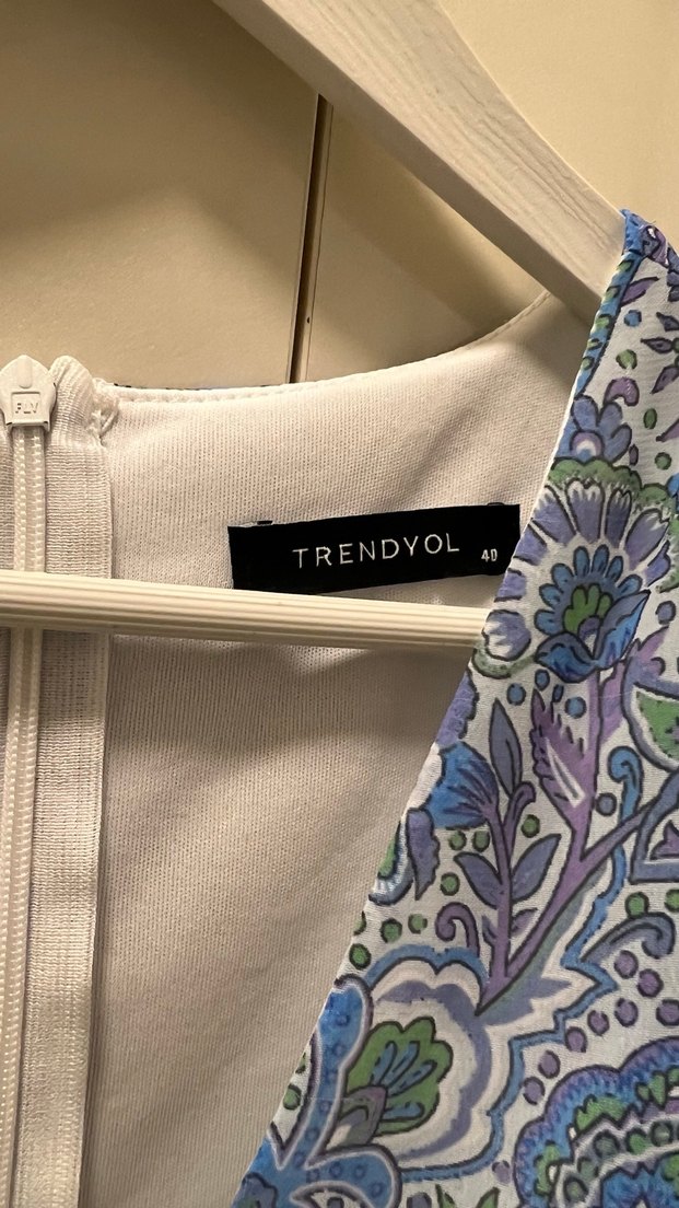 Mavi V Yaka Bohem Mini Elbise - Görsel 3