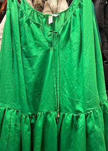 Yeşil Drapeli Mini  Bohem Elbise - Görsel 3