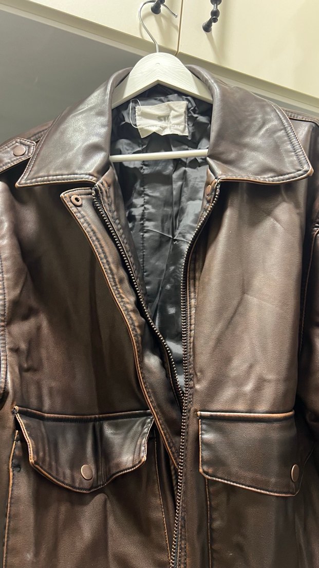 Kahverengi Deri Kemerli Midi Ceket - Görsel 3