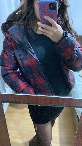 bershka s beden mont ekose desenli
