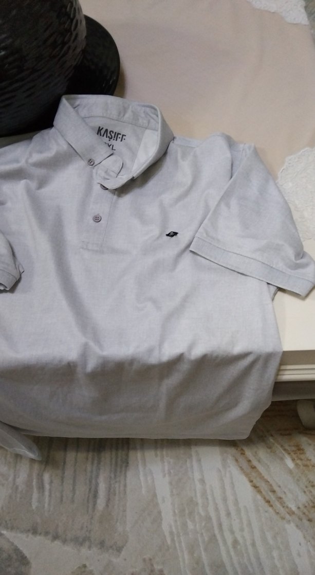 Gri Kısa Kollu Pamuklu Polo Tişört - Görsel 5