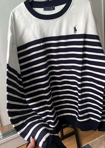 Polo Lacivert Beyaz Çizgili Kadin Sweatshirt