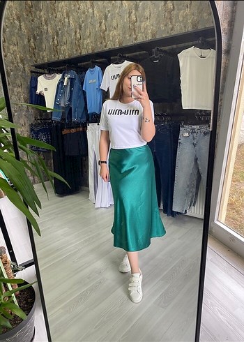 Hafif Yeşil Midi Uzun Etek - Görsel 3