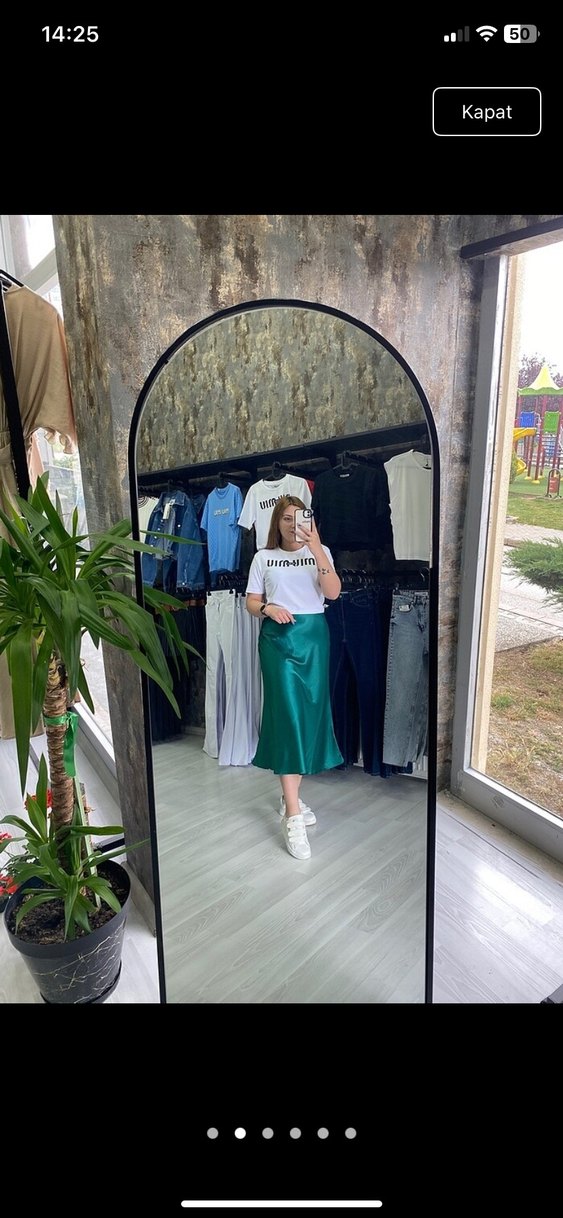 Hafif Yeşil Midi Uzun Etek - Görsel 2