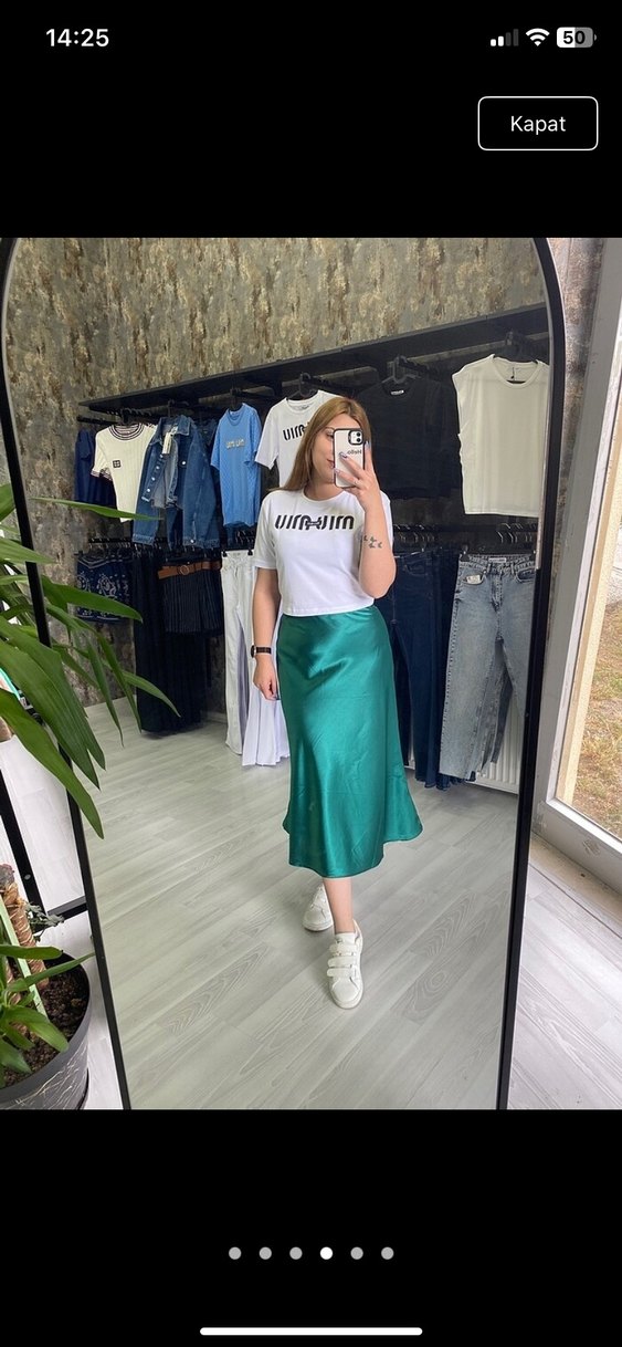 Hafif Yeşil Midi Uzun Etek - Görsel 3