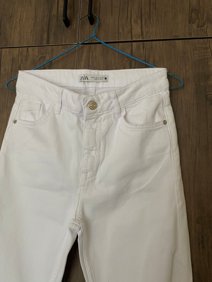 Beyaz Midi Pamuklu Kadın Pantolon - Görsel 2