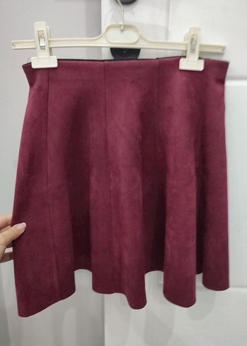 Bordo Süet Pilili Midi Etek kadife beli lastikli