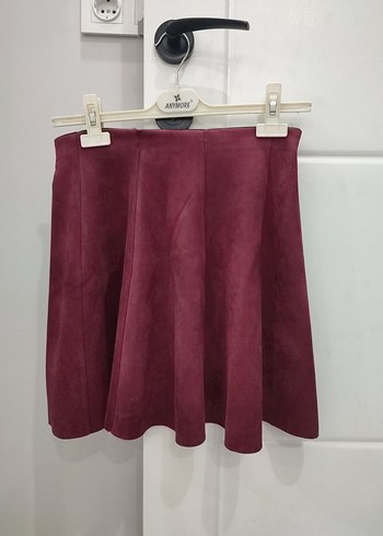 m Beden Bordo Süet Pilili Midi Etek kadife beli lastikli