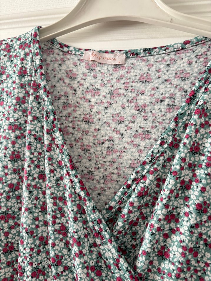 Bohem V Yaka Mini Elbise - Görsel 3