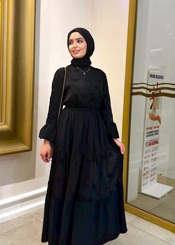 Diğer Siyah Uzun Kollu çiçek desenli Uzun Elbise