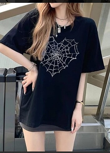 Gothic Heart Spider Web Oversize T-Shirt