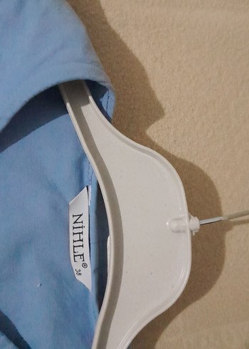 38 Beden Mavi Fırfırlı Keten tunik