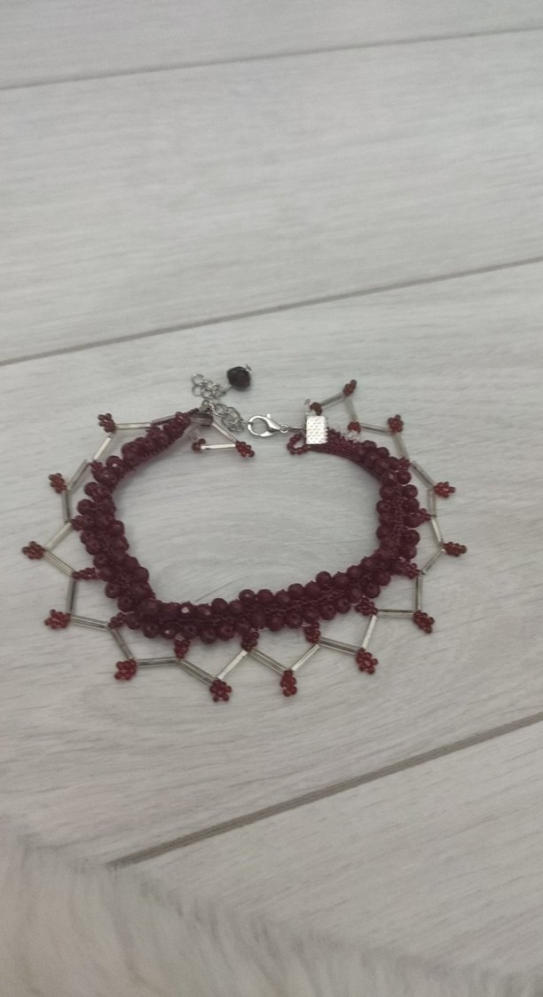 Bordo Gotik Nakışlı Boncuklu Kolye - Görsel 2