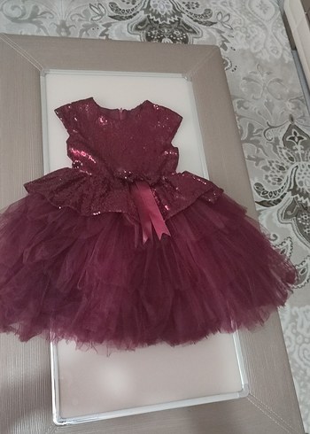 Diger Bordo Kız Çocuk Fırfırlı Abiye Elbise