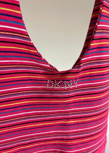 s Beden Pembe Çizgili Halter Yaka Crop Top DKNY VINTAGE