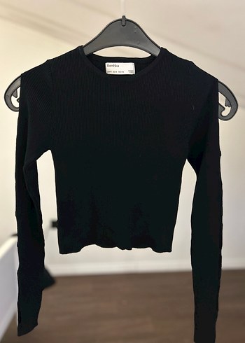 xs Beden Kadın Siyah İnce Triko Uzun Kollu Sweatshirt
