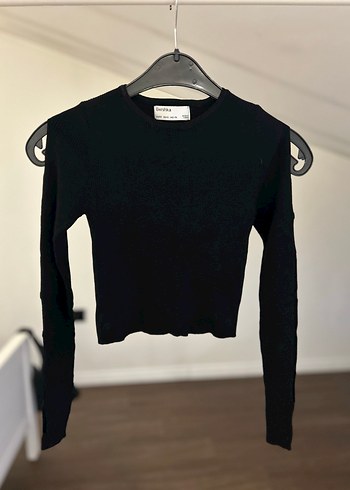 Kadın Siyah İnce Triko Uzun Kollu Sweatshirt