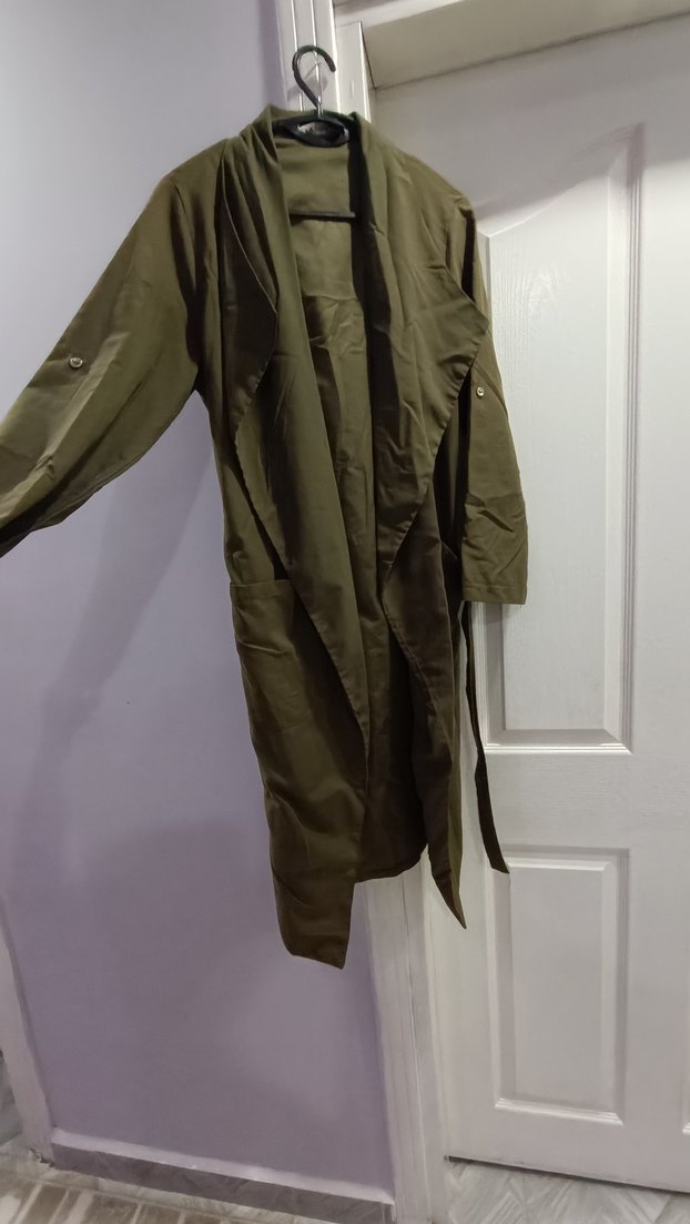 Uzun Kesim, Drapeli Kadın Yağmurluk - Camel - Görsel 3