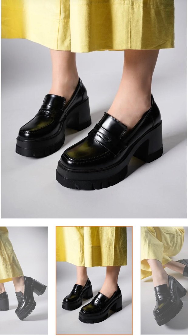 Siyah Parlak Platform Topuklu Kadın Loafer Ayakkabı - Görsel 4