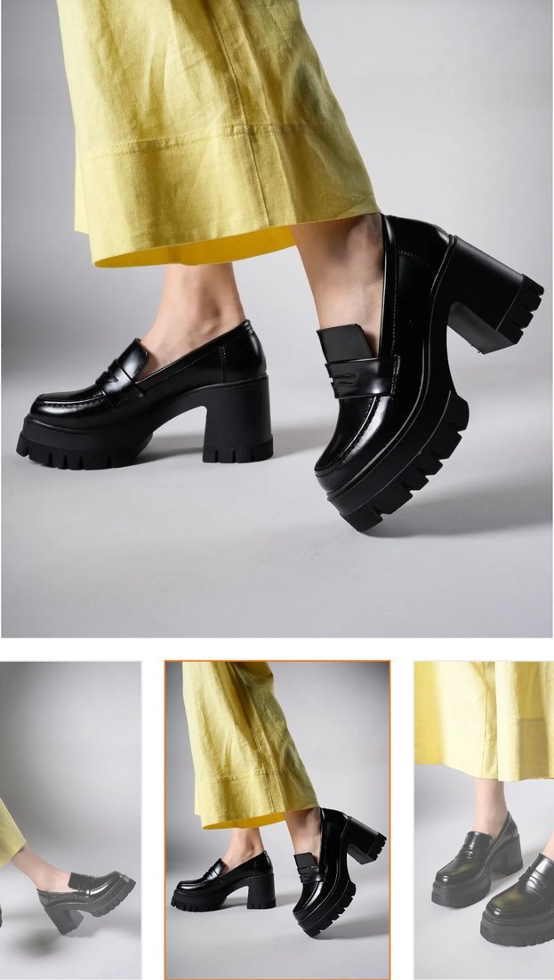 Siyah Parlak Platform Topuklu Kadın Loafer Ayakkabı - Görsel 3