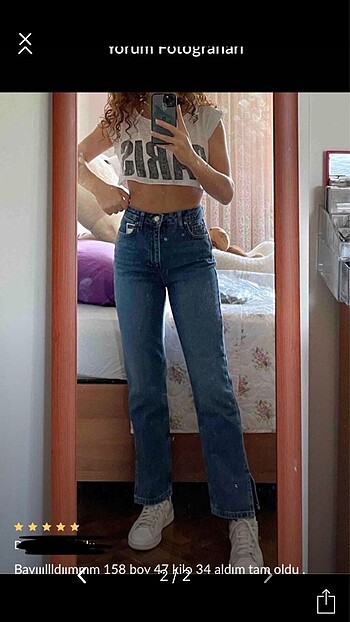 Petite yırtmaçlı yüksek bel straight jean