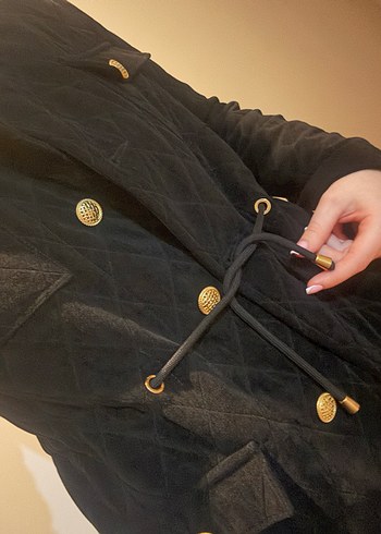 Düğmeli Siyah Süet Mini Kadın Ceket - Görsel 6